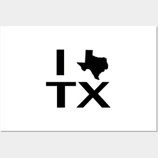 I Love Texas with State Outline Posters and Art